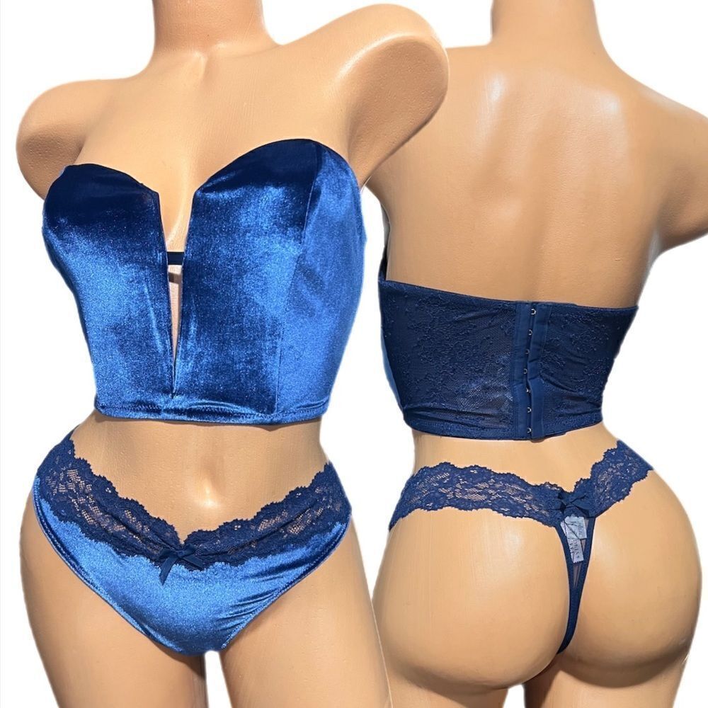 Victorias Secret Set Dream Angels Velvet Strapless Bustier bra & thong panty L